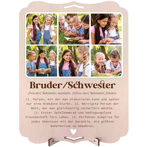 nagu® Bruder Schwester. Hochzeitsgeschenke für Geschwister. Personalisiertes Bild mit Foto für Mann und Frau. Geschenkkarte aus Holz, 30 x 22 cm, für personalisierte Geschenke. Inklusive Buchstaben von nagu