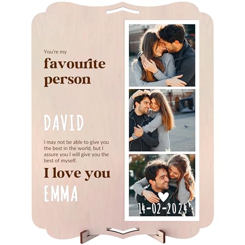 nagu® Personalisiertes Geschenk. Holz Bilderrahmen A4 22 x 30 cm mit Tischständer, Loch zum Aufhängen, Weiße Buchstaben zur Personalisierung, Geschenke für Frauen und Geschenke für Männer von nagu