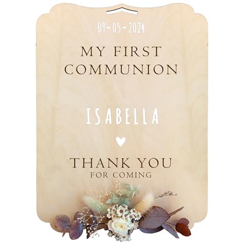 nagu® Willkommensschild Aus Holz - Personalisiert Mit Namen & Datum, Erstkommunion Deko Mit Tischständer, 30x22cm, Originelle Deko Für Fotowand & Candy Bar von nagu