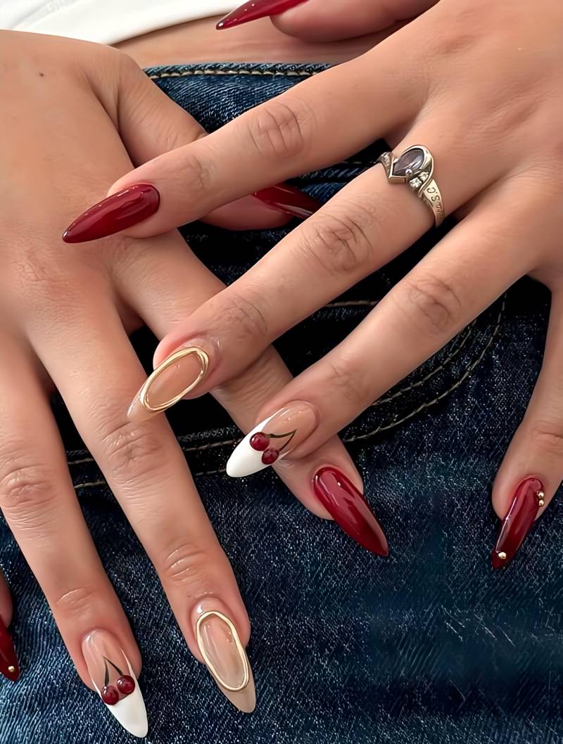Red Cherry Metallic - 3D Selbstgemachte Pressnägel Red Cherry Metallic - 3D Selbstgemachte Pressnägel von nailauraDE