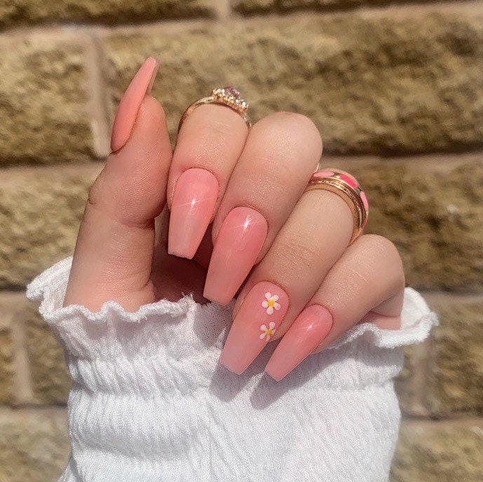 Jelly Pink & White Daisy Detail Drücken Sie Auf Die Nägel von nailsbymonicazx