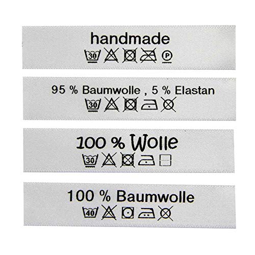 Pflegeetiketten mit Wasch- und Pflegesymbolen Menge 5 Stück / 1,70 €, Aufschrift handmade Pflegeetiketten mit Wasch- und Pflegesymbolen Menge 5 Stück / 1,70 €, Aufschrift handmade von namensbaender.de GmbH