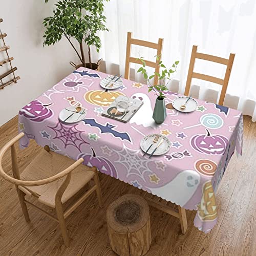 Rechteckige Garten Tischdecke Halloween-Rosa-Nette Geister-Kürbis-Süßigkeit Wachstuch Wetterfeste Wachstuchtischdecke rutschfeste Wachstischdecke Für Outdoor Terrasse Geburtstag,137X183cm von nanchangchengbowangluokeji