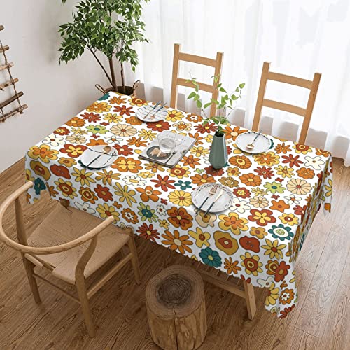 Rechteckige Tischdecke 70Er Jahre Retro-Blume Mit Vintage-Blume Wachstuchtischdecke Abwaschbar Wachstischdecke Pflegeleicht Party Tischdecken Für Garten Indoor Abendessen,137X183cm von nanchangchengbowangluokeji