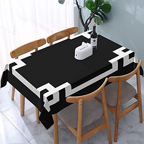 Rechteckige Tischdecke Griechisches Schlüsselquadrat In Schwarz Und Weiß Wachstuch Wetterfeste Tischwäsche Abwaschbar Wachstischdecke Für Camping Outdoor Geburtstag,137X183cm von nanchangchengbowangluokeji