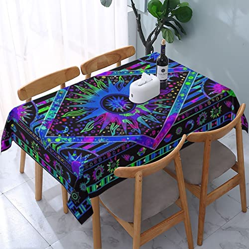 Rechteckige Tischdecke Psychedelischer Himmlischer Sonne-Mond-Planet Bohemian Wachstuch Wasserdicht Wachstuchtischdecke Abwaschbar Tischtuch Für Terrasse Party Geburtstag,137X183cm von nanchangchengbowangluokeji