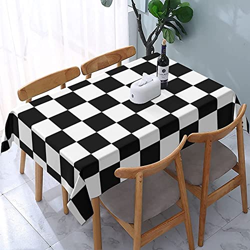 Rechteckige Wachstuch Schwarz-Weiß-Schachbrett Garten Tischdecke Abwaschbar Tischwäsche Wetterfeste Party Tischdecken Für Outdoor Garten Terrasse,137X183cm von nanchangchengbowangluokeji