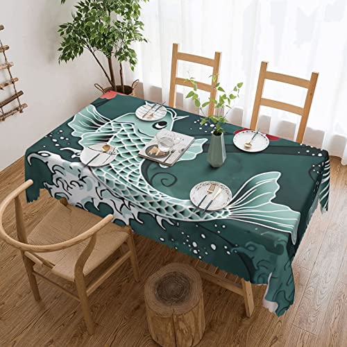 Rechteckige Wachstuchtischdecke Koi-Sakura-Blume In Grün – Großformat Wachstischdecke Abwaschbar Tischwäsche Wasserdicht Tischtuch Für Garten Camping Abendessen,137X183cm von nanchangchengbowangluokeji