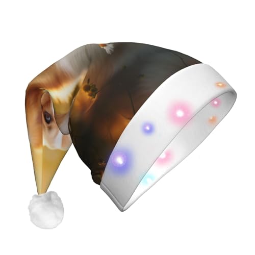 Corgi Weihnachtsmannhut mit Blumenmuster, beleuchtet, unisex, für Erwachsene Corgi Weihnachtsmannhut mit Blumenmuster, beleuchtet, unisex, für Erwachsene von nanger
