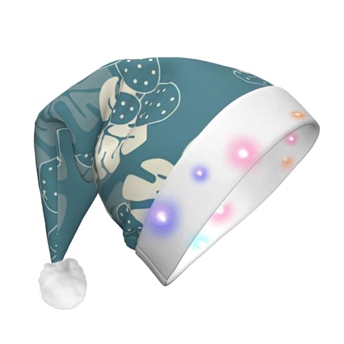 Unisex LED Leuchtenhut mit niedlichem Blättermuster, Weihnachtsmannmütze aus Plüsch für Weihnachtsfeier von nanger