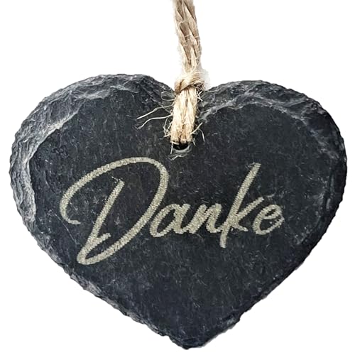 Schiefer-Herz Hänger Danke 7x6cm. Geschenkanhänger, graviert. Kanten GEBROCHEN Dankeschön, Merci, Thank You, Geschenk, Gastgeschenk, Mitbringsel von naninoa