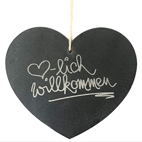 Schiefer-Herz Hänger Herzlich Willkommen 20x17cm. Kanten GESCHNITTEN. Herz Gravur Steinherz Naturschiefer Türhänger Gastgeschenk Schiefer-Herz Hänger Herzlich Willkommen 20x17cm. Kanten GESCHNITTEN. Herz Gravur Steinherz Naturschiefer Türhänger Gastgeschenk von naninoa