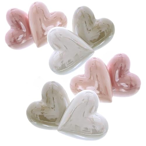 naninoa Keramik-Herzen,Herz Dolomit, Set aus 8 glasierten Herzen, 5cm Weiss/BEIGE/PINK/ROSA von naninoa