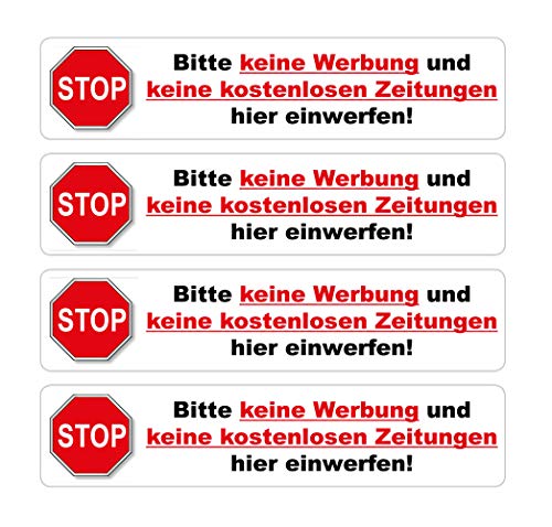 4 St. Aufkleber - Bitte keine Werbung und keine kostenlosen Zeitungen... 140 x 30 mm (weiß) von Homry