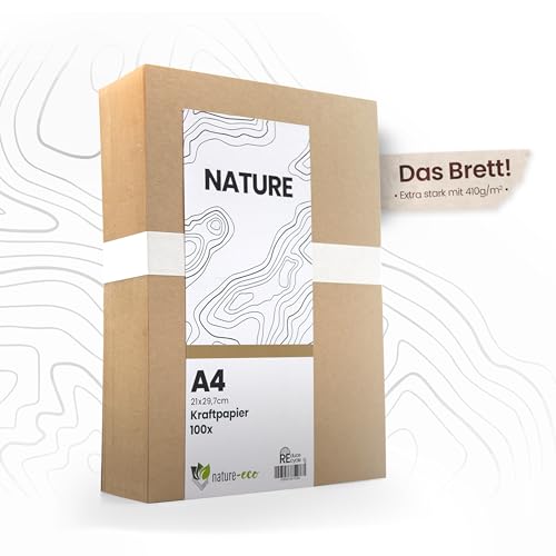 nature-eco 100 Blatt Kraftkarton -Das Brett- braunes Kraftpapier DIN A4 extra dick 410 g/m² als Bastelkarton oder Kreativkarton Papier Pappe oder stabiler Karton zum basteln nature-eco 100 Blatt Kraftkarton -Das Brett- braunes Kraftpapier DIN A4 extra dick 410 g/m² als Bastelkarton oder Kreativkarton Papier Pappe oder stabiler Karton zum basteln von nature-eco