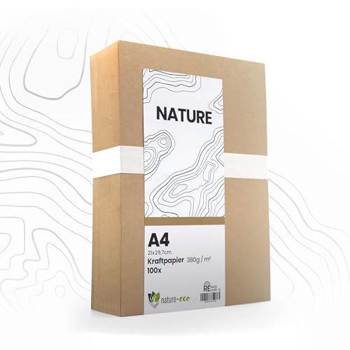 nature-eco 100 Blatt Kraftkarton dickes braunes Kraftpapier DIN A4 extra dick 380 g/m² als Bastelkarton oder Kreativkarton Papier Pappe oder stabiler Karton zum basteln nature-eco 100 Blatt Kraftkarton dickes braunes Kraftpapier DIN A4 extra dick 380 g/m² als Bastelkarton oder Kreativkarton Papier Pappe oder stabiler Karton zum basteln von nature-eco