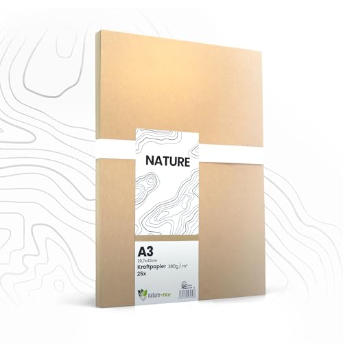 nature-eco 20 Blatt Kraftkarton dickes braunes Kraftpapier DIN A3 extra dick 380 g/m² als Bastelkarton oder Kreativkarton Papier Pappe oder stabiler Karton zum basteln nature-eco 20 Blatt Kraftkarton dickes braunes Kraftpapier DIN A3 extra dick 380 g/m² als Bastelkarton oder Kreativkarton Papier Pappe oder stabiler Karton zum basteln von nature-eco