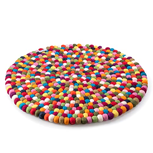 naturling Filzkugelteppich aus 100% Filz handgemacht - Verspielter Teppich für das Kinderzimmer - Spielteppich rund 60cm Durchmesser (Bunt) von naturling