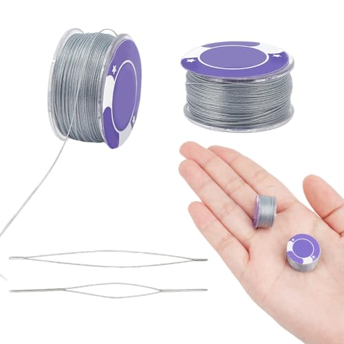 NBEADS 0.1mm Perlgarn, 100 Yards Armband Kordel Perlenfaden Speziell Beschichtetes Nähgarn mit 2 Stück Edelstahl Nadeln Polyester Faden String für Herstellung von Perlenschmuck, Dunkelgrau von nbeads