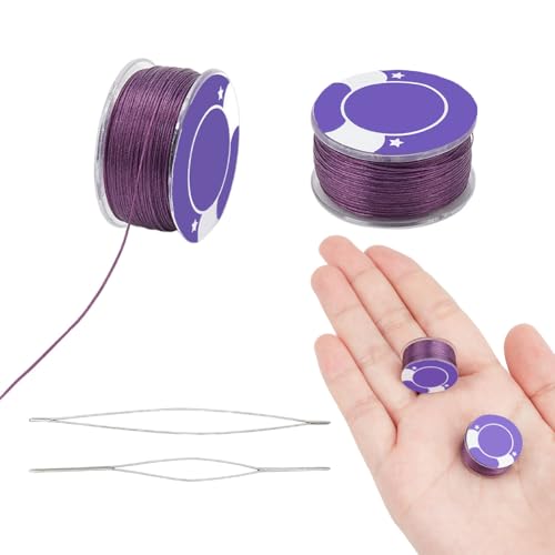 NBEADS 0.1mm Perlgarn, 100 Yards Armband Kordel Perlenfaden Speziell Beschichtetes Nähgarn mit 2 Stück Edelstahl Nadeln Polyester Faden String für Herstellung von Perlenschmuck, Lila von nbeads