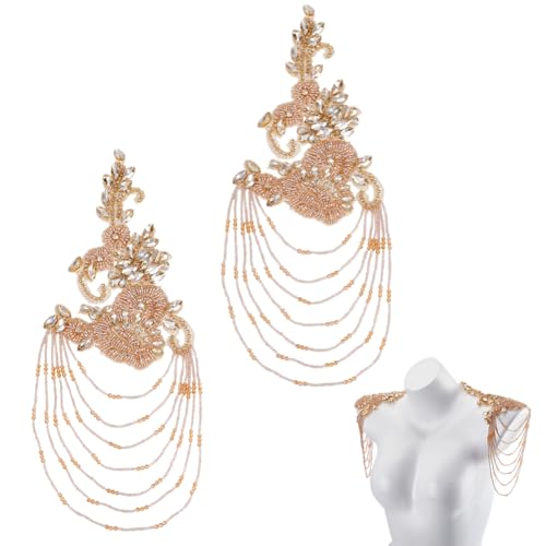 NBEADS 1 Paar 3D Dreidimensionale Blumen Strass Applikation, Nähen Kristall Fransen Perlen Pailletten Patches Zubehör Für Brautkleider DIY Dekorative 12cmx32.5cm, Burlywood NBEADS 1 Paar 3D Dreidimensionale Blumen Strass Applikation, Nähen Kristall Fransen Perlen Pailletten Patches Zubehör Für Brautkleider DIY Dekorative 12cmx32.5cm, Burlywood von nbeads