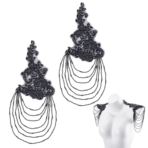 NBEADS 1 Paar 3D Dreidimensionale Blumen Strass Applikation, Nähen Kristall Fransen Perlen Pailletten Patches Zubehör Für Brautkleider DIY Dekorative 12cmx32.5cm, Schwarz NBEADS 1 Paar 3D Dreidimensionale Blumen Strass Applikation, Nähen Kristall Fransen Perlen Pailletten Patches Zubehör Für Brautkleider DIY Dekorative 12cmx32.5cm, Schwarz von nbeads