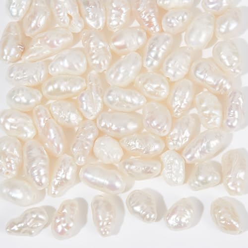 NBEADS 1 Strang Süßwasser Perlen Perlen, etwa 55 Stück Natürliche Süßwasser-Zuchtperlen Runde Abstandshalter Perlen zum Basteln von Armbändern Schmuck Halskette, Reis Muschel Farbe, Loch: 0.5mm von nbeads