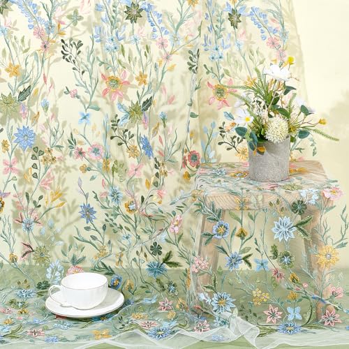 NBEADS 1 Yard Floral Bestickter Blumen Spitzenstoff, 1.6 M Bestickter Spitzenbesatz Aus Polyesternetz Stickerei Tüllstoff Bekleidungszubehör Für Schminktisch Diy Bastelarbeiten Vorhänge, Weiß von nbeads