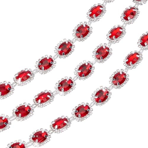 NBEADS 1 Yard Glas Strass Kristall Kette, 15mm Kristall-Ketten-Applikation Zum Nähen Strassketten Fransenbesatz für Handwerk Kleidung und Braut Verzierungen Dekorationen, Rot von nbeads
