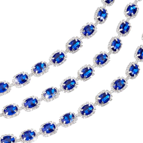 NBEADS 1 Yard Glas Strass Kristall Kette, 15mm Kristall-Ketten-Applikation Zum Nähen Strassketten Fransenbesatz für Handwerk Kleidung und Braut Verzierungen Dekorationen, Saphirblau von nbeads