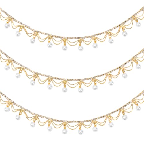 NBEADS 1 Yard Strass Perlenquasten Fransenband, Applikation Mit Perlenkette Und Diamant Einlage Zum Nähen Und Basteln DIY Schmuck Hochzeit Brautstrauß Kostüm Dekoration von nbeads