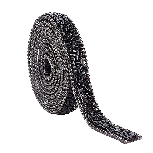 NBEADS 1 Yard Strass Trim Hotfix Band, 10mm breit Beschnitt Applikation Nähschnitt Strass Klebeband mit Glasrohrperlen für DIY Hochzeit Kostüm Gürtel Dekor, Schwarz von nbeads