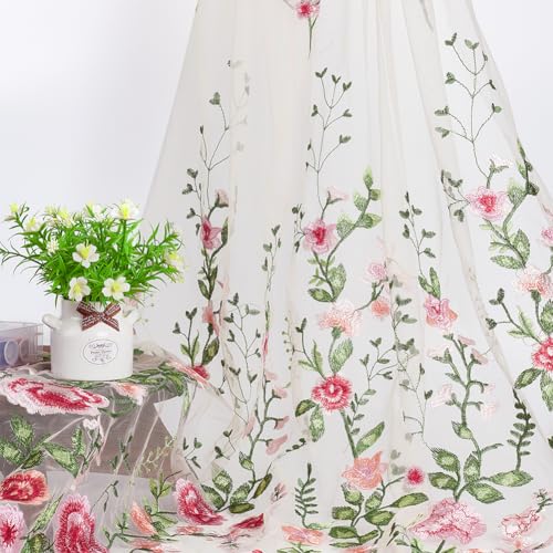 NBEADS 1.62m Blumen-Spitzen-Stoff, 95cm Rose Muster Blume Stickerei Polyester Spitze Stoff für DIY Handmade Kleidung Home Decoration NBEADS 1.62m Blumen-Spitzen-Stoff, 95cm Rose Muster Blume Stickerei Polyester Spitze Stoff für DIY Handmade Kleidung Home Decoration von nbeads