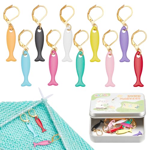 NBEADS 10 Stk. 10 Farben Fisch Maschenmarkierer, Legierung Crochet Stitch Marker Locking Stitch Marker mit Leverback Verriegelung Häkeln Zubehör zum Markieren von Richtungsangaben NBEADS 10 Stk. 10 Farben Fisch Maschenmarkierer, Legierung Crochet Stitch Marker Locking Stitch Marker mit Leverback Verriegelung Häkeln Zubehör zum Markieren von Richtungsangaben von nbeads