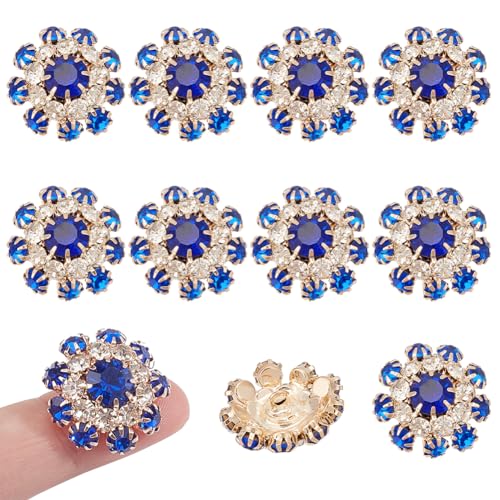 NBEADS 10 Stk. Strass-Knöpfe Abdeckung, Messing Blume Hülse Knöpfe Abdeckung Abnehmbare Hemdknopf-Clips für Kleid Anzug Smoking Hemd Zubehör, Dunkel Indigo von nbeads
