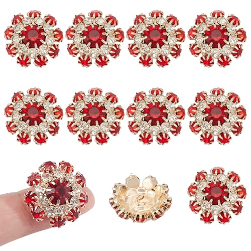 NBEADS 10 Stk. Strass-Knöpfe Abdeckung, Messing Blume Hülse Knöpfe Abdeckung Abnehmbare Hemdknopf-Clips für Kleid Anzug Smoking Hemd Zubehör, Siam von nbeads