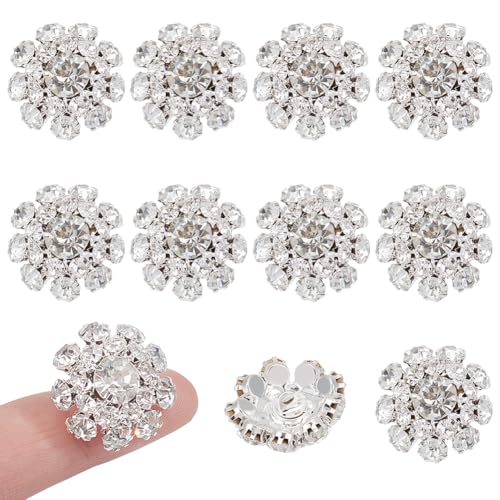 NBEADS 10 Stück Strass-Knöpfe, 21mm 1-Loch Dekorativ Legierung Aufnähen Blumen Kristall Knöpfe für Mäntel Kleider Nähen Craft, Silber, Loch: 2mm von nbeads