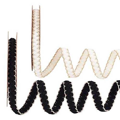 NBEADS 10 Yards 2 Farben Gewebte Borte Handgefertigt Polyester Trim zum Nähen, 10mm Zopfborte Basteln Trim mit Double Gold Ton Kanten Schwarz Weiß Stoff Trim DIY Handwerk Kostüm Home Decorative von nbeads