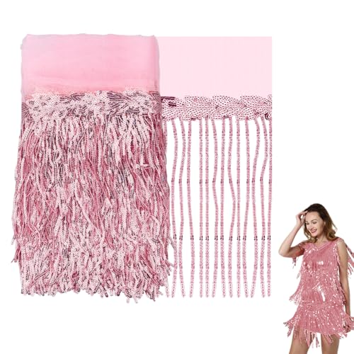 NBEADS 10 Yards Pailletten Spitze Quaste Fransenbesatz, 25cm Breit Polyester-Fransen-Spitzenbesatz Tanz Kostüm Fransen Trim für Kleidungsstück Zubehör Latein Kleid Dekoration, Rosa von nbeads
