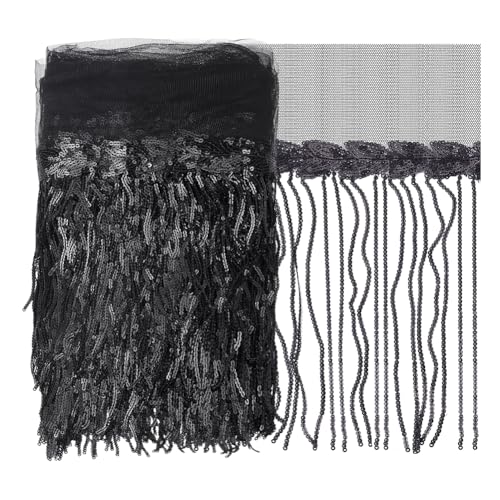 NBEADS 10 Yards Pailletten Spitze Quaste Fransenbesatz, 25cm Breit Polyester-Fransen-Spitzenbesatz Tanz Kostüm Fransen Trim für Kleidungsstück Zubehör Latein Kleid Dekoration, Schwarz von nbeads
