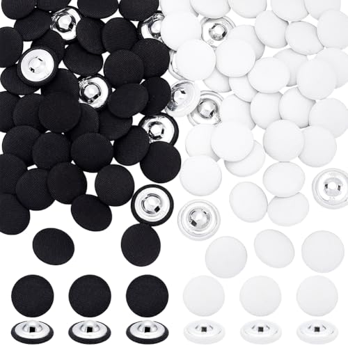 NBEADS 100 Stk. 2 Farben Stoff Bezogene Knöpfe, Runde Knöpfe mit Metallschaft Nähen von Stoffknöpfen für Anzüge Kleid Blusen, 17x7.5mm, Loch: 2.5mm von nbeads