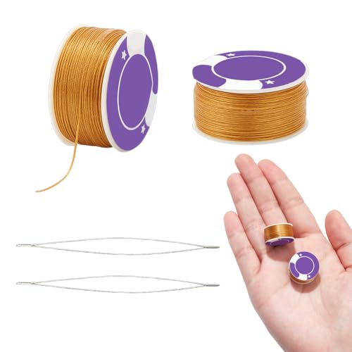 NBEADS 100 Yards Saatperle Faden, 0.1mm Polyesterfaden für Armbänder Speziell Beschichtetes Nähgarn mit 2 STK. Big Eye Sicken Nadeln für Leder Nähte Sicken Schmuck Armbänder Machen, Peru von nbeads