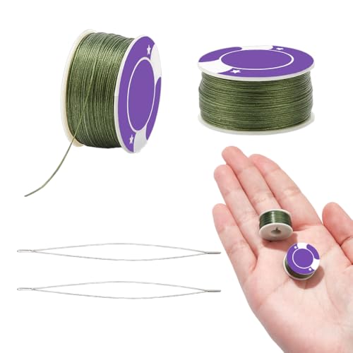 NBEADS 100 Yards Saatperle Garn, 0.1mm Polyesterfaden für Armbänder Speziell Beschichtetes Nähgarn mit 2 STK. Big Eye Perlennadeln zum Nähen von Perlenschmuck Armbänder Machen, Dunkel-Olivgrün NBEADS 100 Yards Saatperle Garn, 0.1mm Polyesterfaden für Armbänder Speziell Beschichtetes Nähgarn mit 2 STK. Big Eye Perlennadeln zum Nähen von Perlenschmuck Armbänder Machen, Dunkel-Olivgrün von nbeads