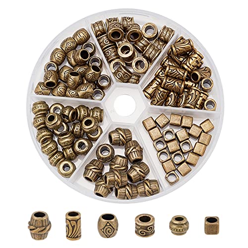 NBEADS 110 Stück Perlen für Haare, 6 Stile, afrikanische Haarperlen, tibetischer Stil, großes Loch, Abstandshalter, Perlen, europäische Perlen für DIY-Schmuckherstellung, Loch: 4 ~ 5.5 mm NBEADS 110 Stück Perlen für Haare, 6 Stile, afrikanische Haarperlen, tibetischer Stil, großes Loch, Abstandshalter, Perlen, europäische Perlen für DIY-Schmuckherstellung, Loch: 4 ~ 5.5 mm von nbeads