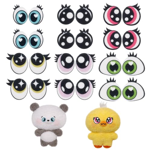 NBEADS 12 Paare 6 Stile Filzaugen zum Basteln, Plüschtiere Augen machen Filzaugen mit Wimpern Große Häkelaugen für DIY Häkeln Tier machen Handwerk von nbeads