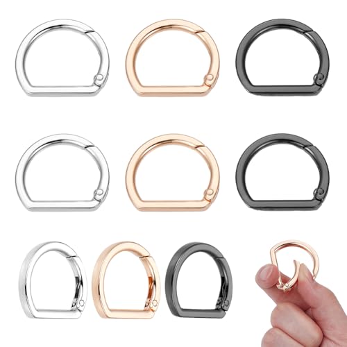 NBEADS 12 Stück 3 Farben Karabiner Rund D-Ring, 34x29x4.7mm Legierung Federverschluss D-förmig Schlüsselanhänger Ringe für Schlüsselanhänger Schmuck machen DIY Projekte von nbeads