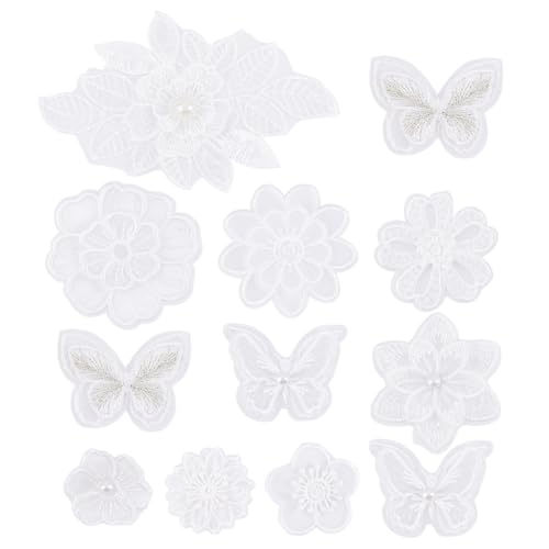 NBEADS 12 Stück Stickerei-Aufnäher mit Schmetterlingen zum Aufbügeln, Blumen-Organza-Flicken für Hochzeit, Brautkleid, Nähen, Basteln, Kleidung, Haarschmuck, Weiß NBEADS 12 Stück Stickerei-Aufnäher mit Schmetterlingen zum Aufbügeln, Blumen-Organza-Flicken für Hochzeit, Brautkleid, Nähen, Basteln, Kleidung, Haarschmuck, Weiß von nbeads