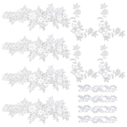nbeads 12 Stück Stickerei Blumen Patches, Aufnäher Aufnähen Weiße und Silber Blumenreparatur Applikationen für Brautkleid Dekoration Reparatur Kleidung Rucksäcke Jeans von nbeads