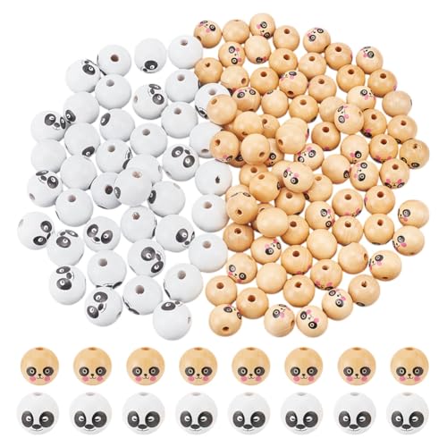 NBEADS 120 Stk. 2 Stil Tierische Holzperlen, Panda Kopf Holzperlen Hölzerne Abstandshalter Perlen Großes Loch Europäische Perlen für DIY Halskette Armband Kunst Projekte machen, 19~24.5mm von nbeads