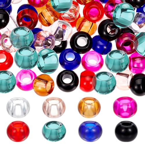 NBEADS 120 Stk. 8 Farben Großes Loch Glasperlen, 15mm Rondelle Glasperlen Europäische Glasperlen Glatte Lose Abstandshalter Perlen für Armband Halskette Handwerk Schmuckherstellung, Loch: 5-6.4mm von nbeads